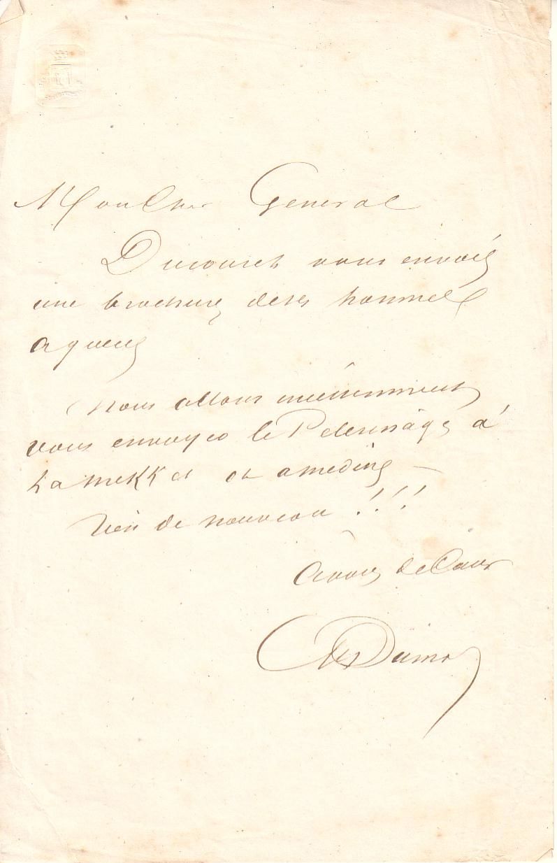 Appraisal: DUMAS ALEXANDRE Pere Autograph Letter Signed to My Dear General