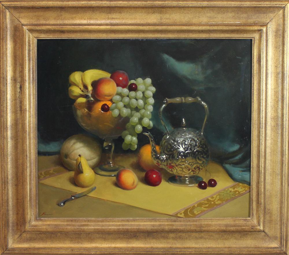 Appraisal: HERBERT ABRAMS Connecticut Massachusetts - oil on board still-life with