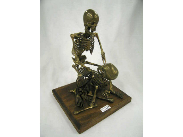 Appraisal: Unusual Bronze Sculpture Fallen Comrade depicts two skeltons