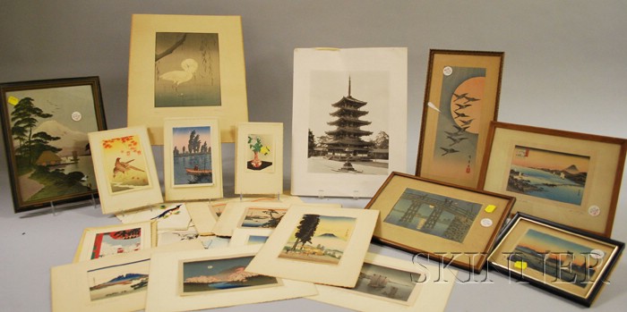 Appraisal: Approximately Eighteen Small Japanese Woodblock Prints and Cards with other