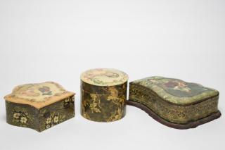 Appraisal: Victorian Celluloid Dresser Boxes Group of Antique Victorian boxes depicting