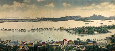 Appraisal: A Chinese textile panel depicting the Bund at Shanghai some