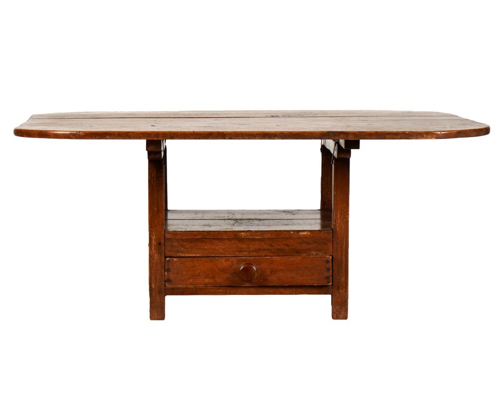 Appraisal: AMERICAN PRIMITIVE METAMORPHIC TABLEthe top over a bench fitted with