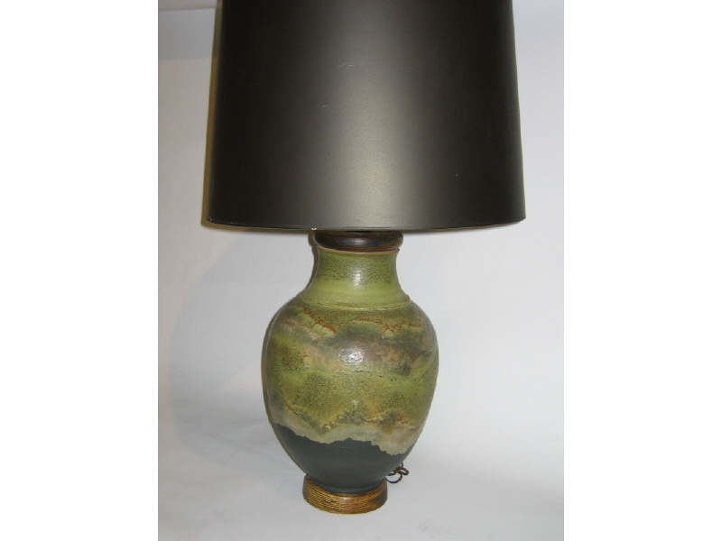 Appraisal: AMERICAN POTTERY TABLE LAMP vasi-form with glazed drip decoration on