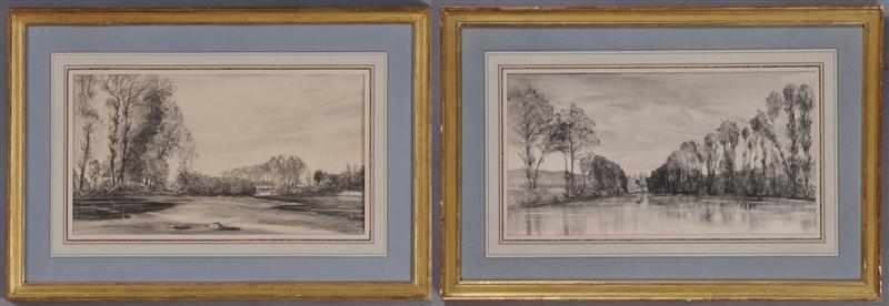 Appraisal: FRENCH SCHOOL LATE TH C A PAIR OF LANDSCAPES Charcoal