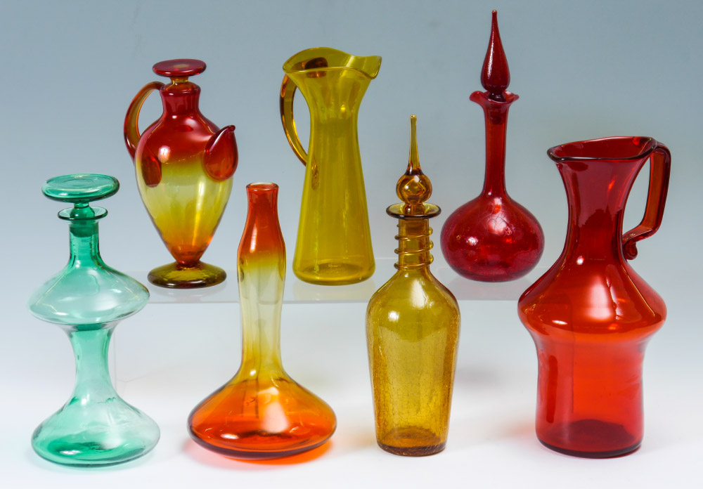 Appraisal: PIECE BLENKO GLASS An assembled collection of decanters vases and