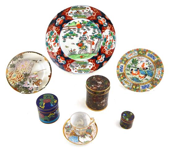 Appraisal: ASIAN Eight Asian serving dishes including Imari charger depicting central