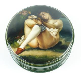 Appraisal: Erotic Russian Lacquer Three Part Circular Form Papier Mache Box