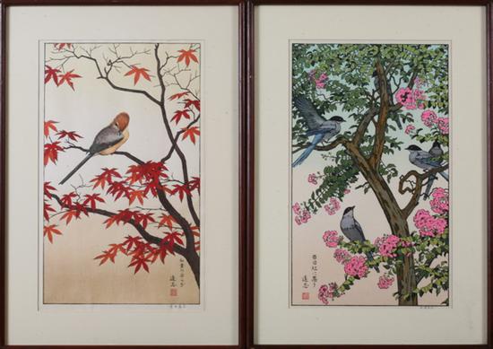 Appraisal: YOSHIDA TOSHI Japanese - SONG BIRDS ON FLOWERING TREE and