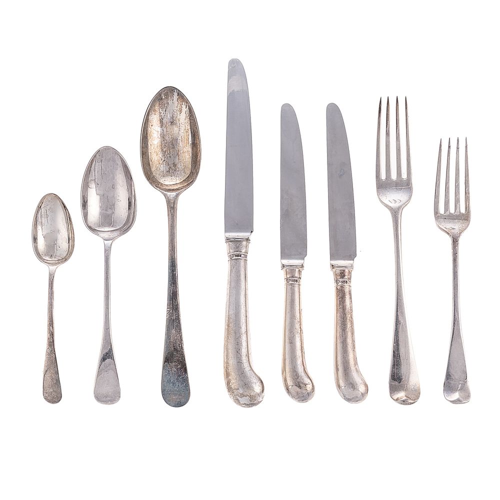 Appraisal: Assembled George III Silver Flatware Service Including twelve dinner knives