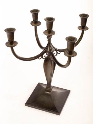 Appraisal: An Art Deco style bronze five-light candelabrum impressed marks for