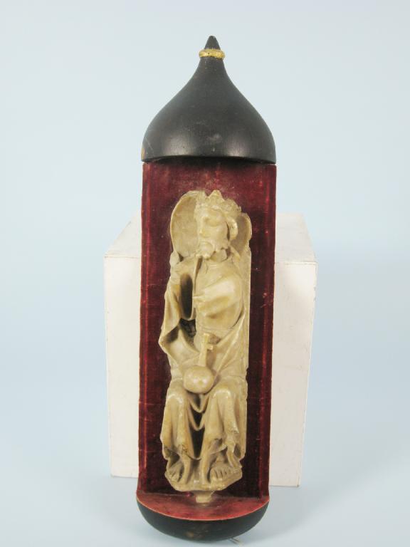 Appraisal: A carved stone Figure of a Saint in set within