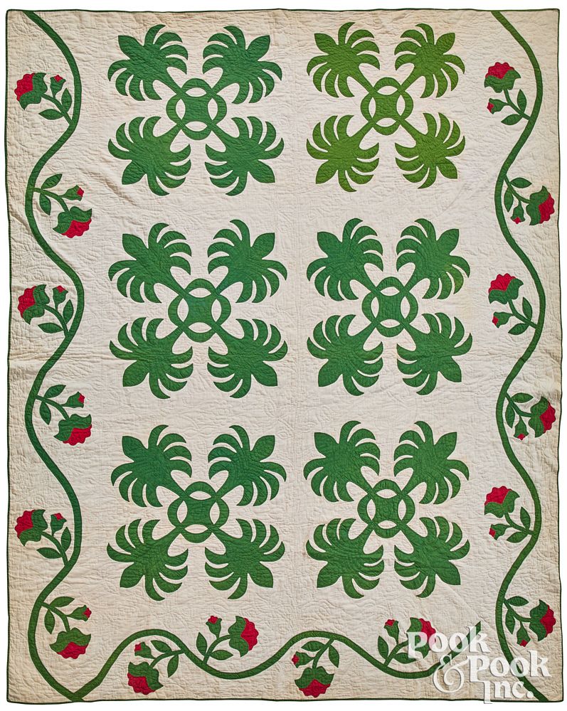 Appraisal: Mid-Atlantic stylized leaf appliqu quilt th c Mid-Atlantic stylized leaf