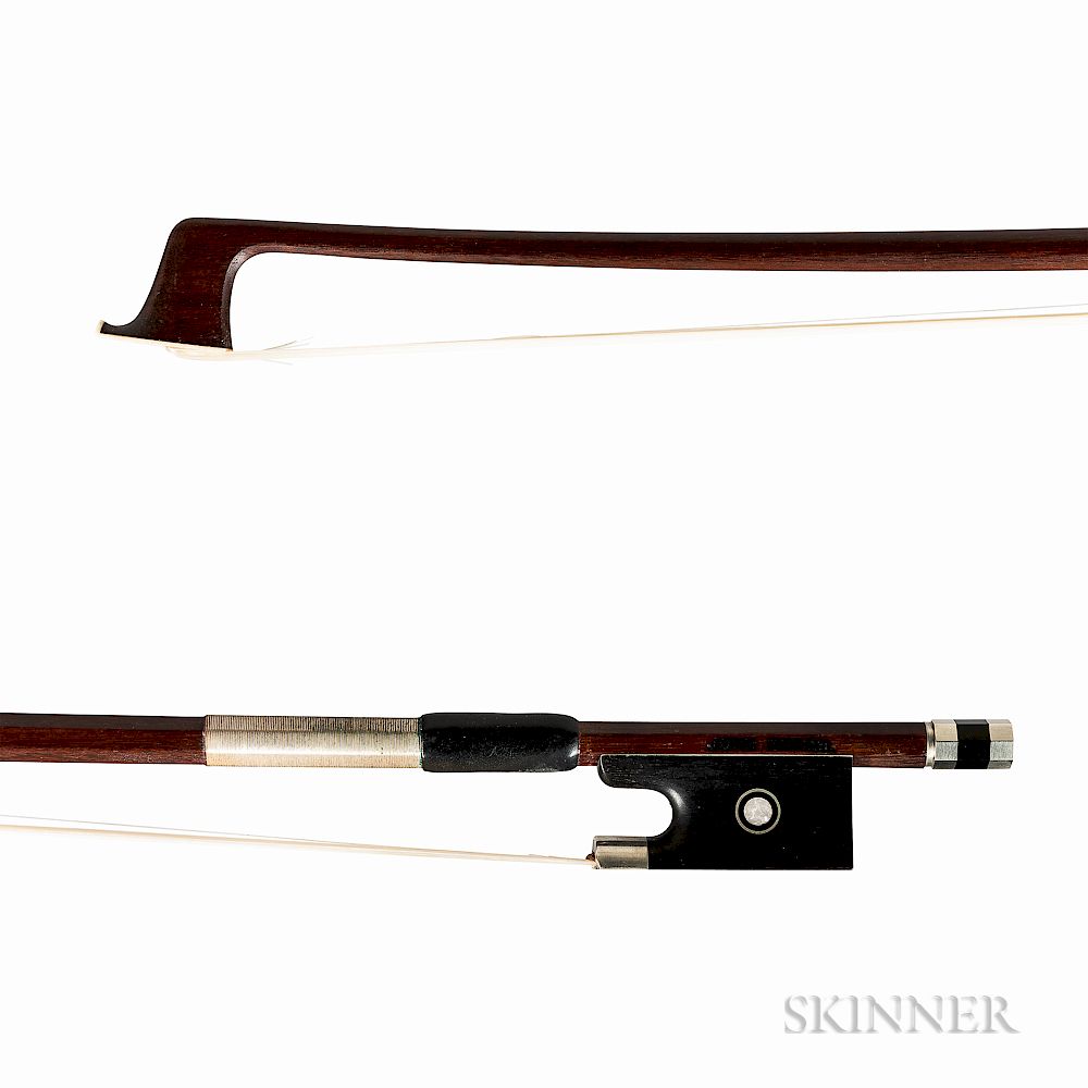 Appraisal: Nickel-mounted Violin Bow Nickel-mounted Violin Bow the round stick stamped