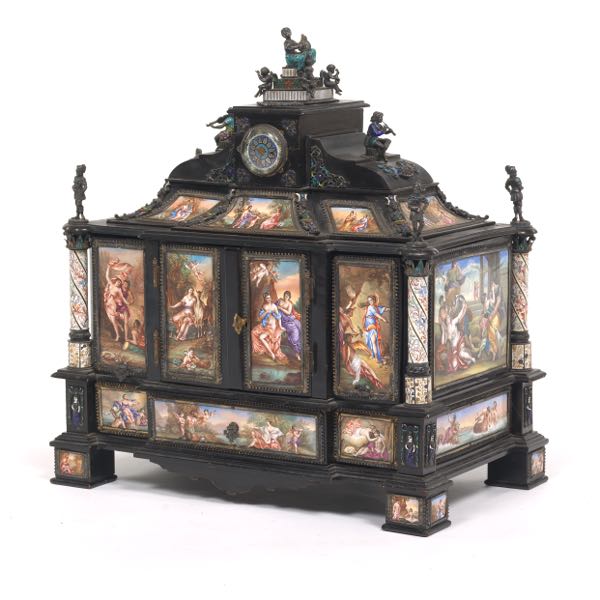 Appraisal: AUSTRIAN RENAISSANCE REVIVAL WOOD MINIATURE ENAMELS ON COPPER SILVER FINISH