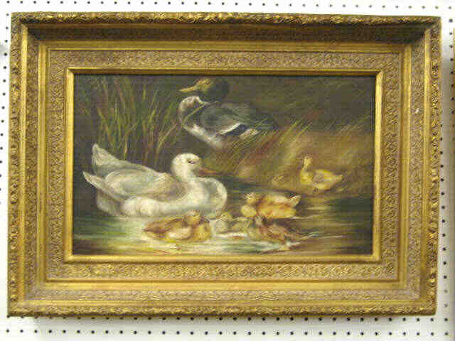 Appraisal: Victorian Oil on Canvas of a Duck Family quite charming