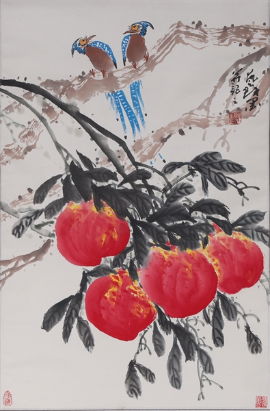 Appraisal: Chinese ink and color on paper painting of birds and