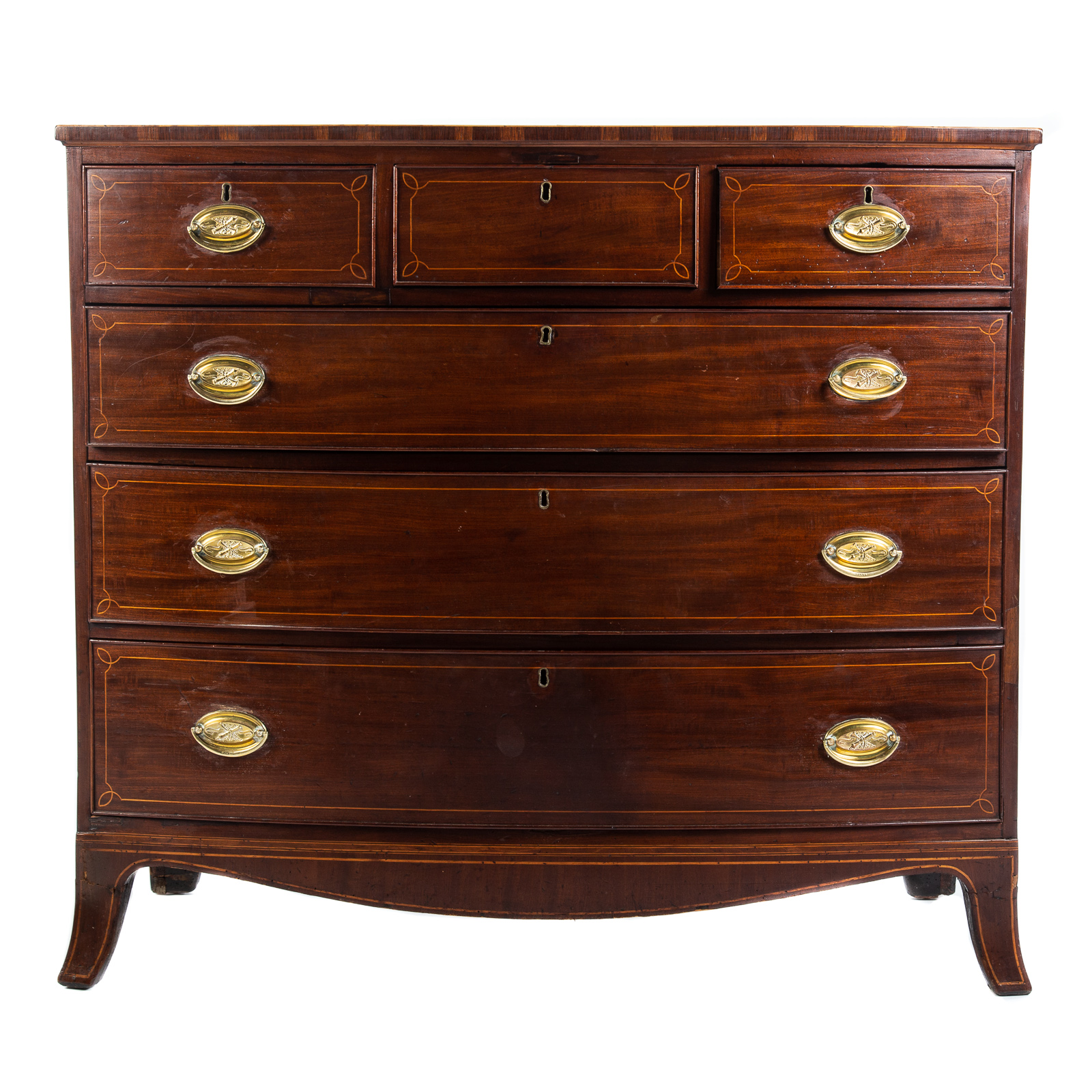 Appraisal: GEORGE III MAHOGANY BOW FRONT CHEST Circa three short drawers