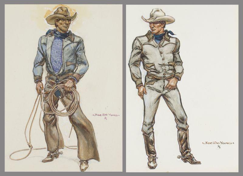 Appraisal: Joe De Yong CA MT - Cowboys watercolor and gouache