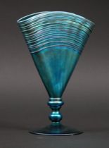 Appraisal: Steuben Blue Aurene Fan Vase Iridescent blue with green purple