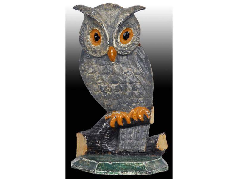 Appraisal: Whimsical Owl on Branch Cast Iron Doorstop Description - ''