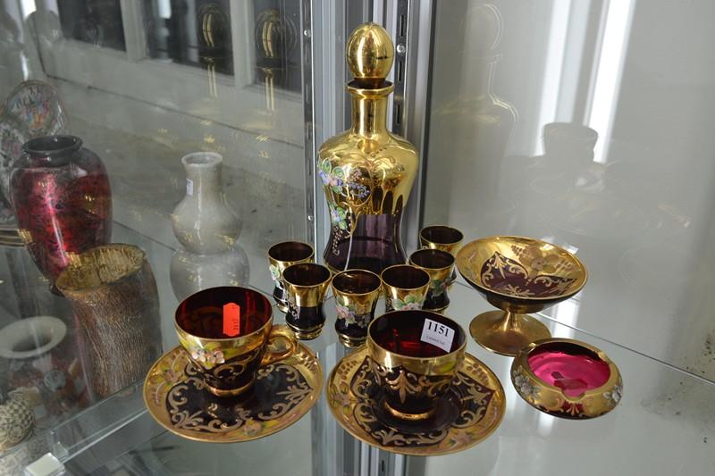 Appraisal: A GROUP OF ASSORTED VENETIAN GILDED GLASS INCL DECANTER COMPORT