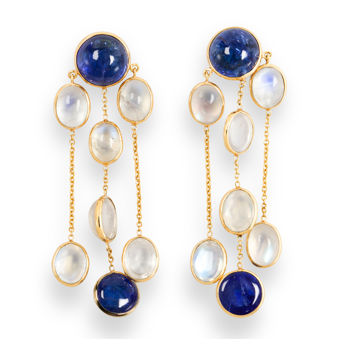 Appraisal: A PAIR OF TANZANITE MOONSTONE AND EIGHTEEN KARAT GOLD EARRINGS