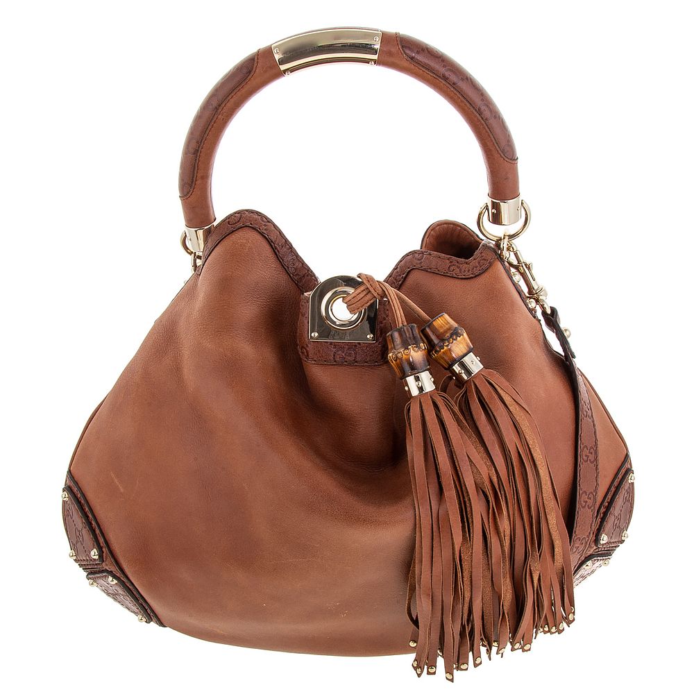 Appraisal: A Gucci Large Indy Babouska Hobo A brown leather Gucci