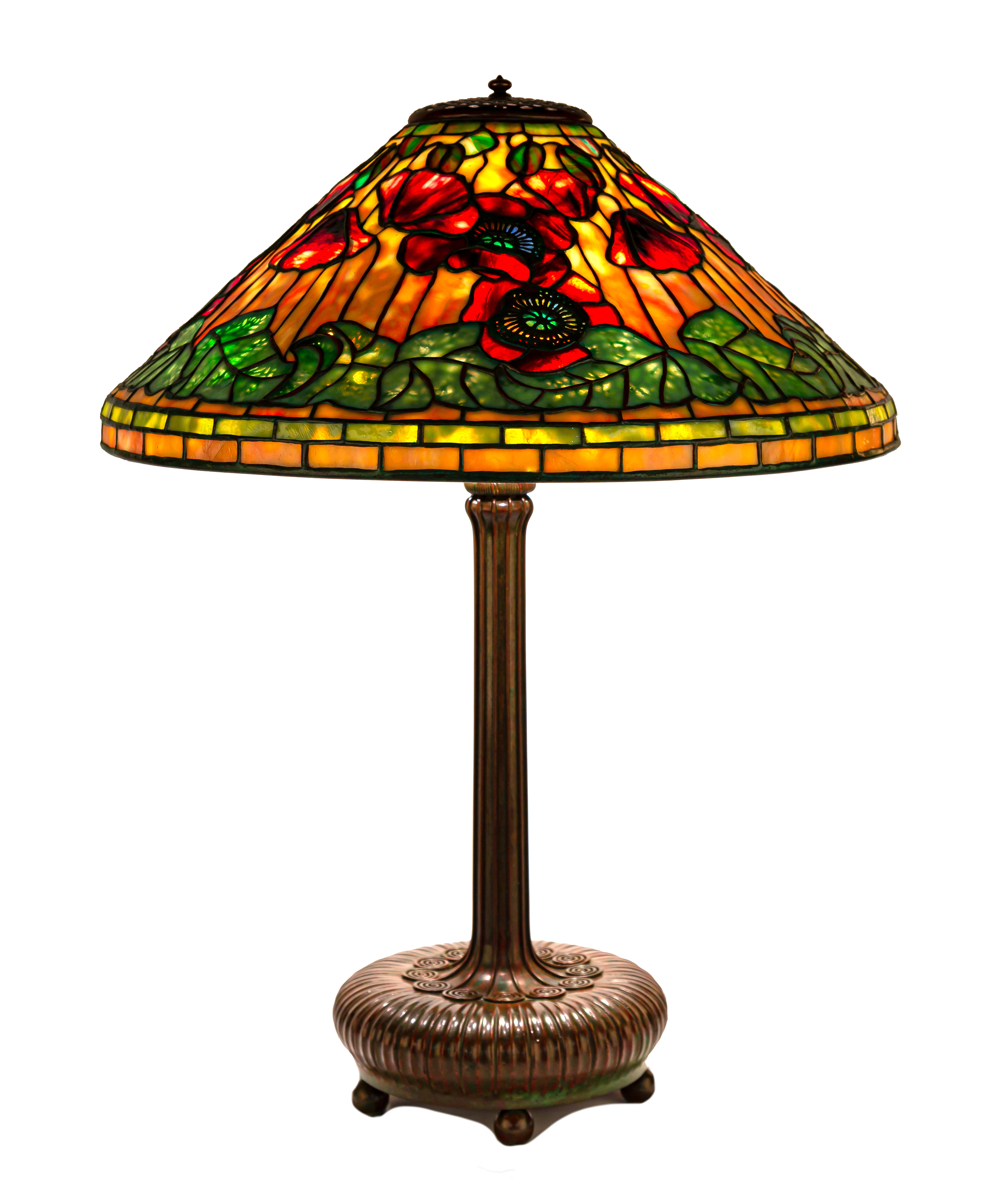 Appraisal: TIFFANY STUDIOS NEW YORK RED POPPY TABLE LAMP circa leaded