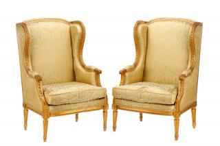 Appraisal: Pair Louis XVI Style Gilt Wood Bergeres Pair of Louis