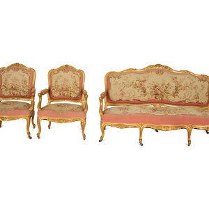 Appraisal: A Louis XV Style Three-Piece Carved Giltwood Salon Suite th