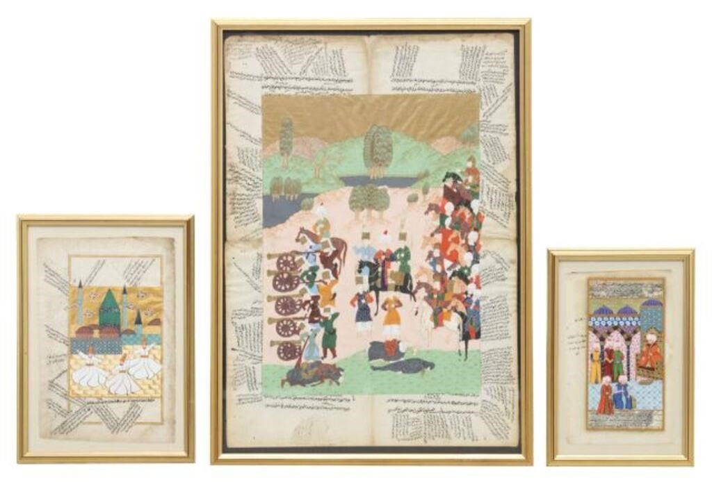 Appraisal: lot of Framed illustrated manuscript pages likely Turkish or Persian