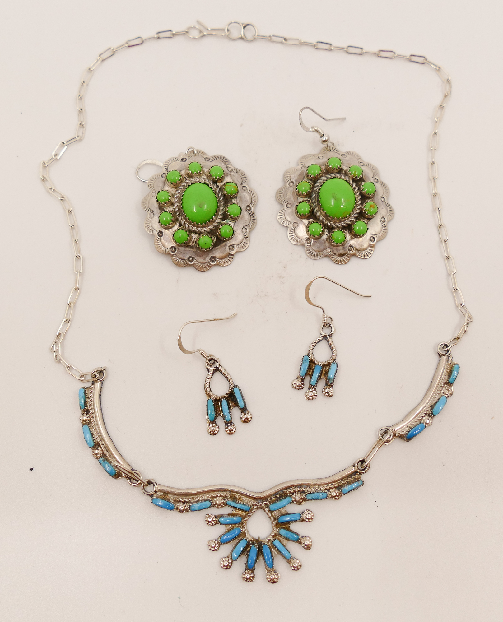 Appraisal: Box Zuni Sterling Necklace Earring Set Etc