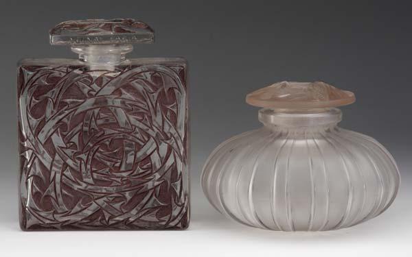 Appraisal: RENE LALIQUE Two perfume bottles of clear and frosted glass