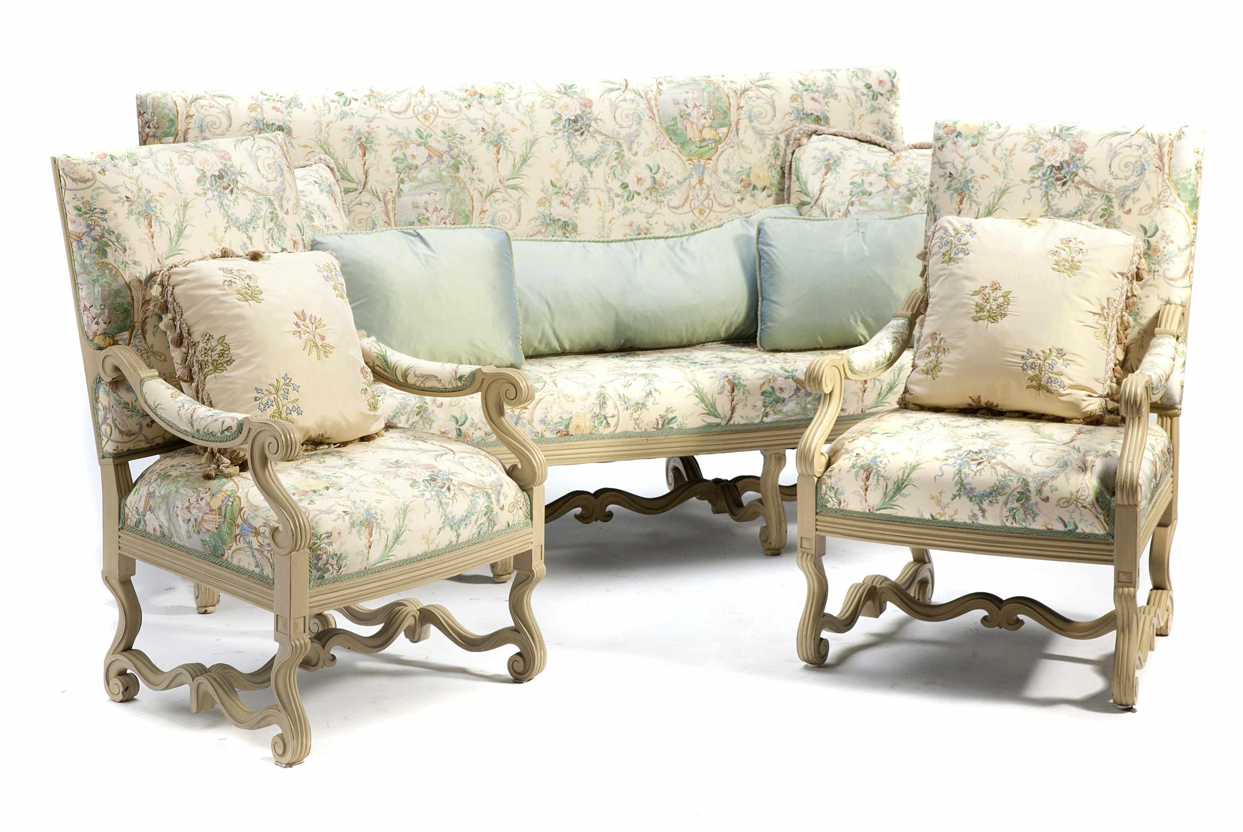 Appraisal: A Louis XIV style paint decorated upholstered salon suite th