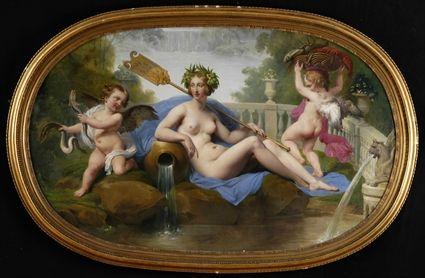 Appraisal: EUROPEAN SCHOOL VENUS AND PUTTI Oil on canvas x in