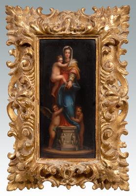 Appraisal: Italian hand painted porcelain plaque Madonna and child on a