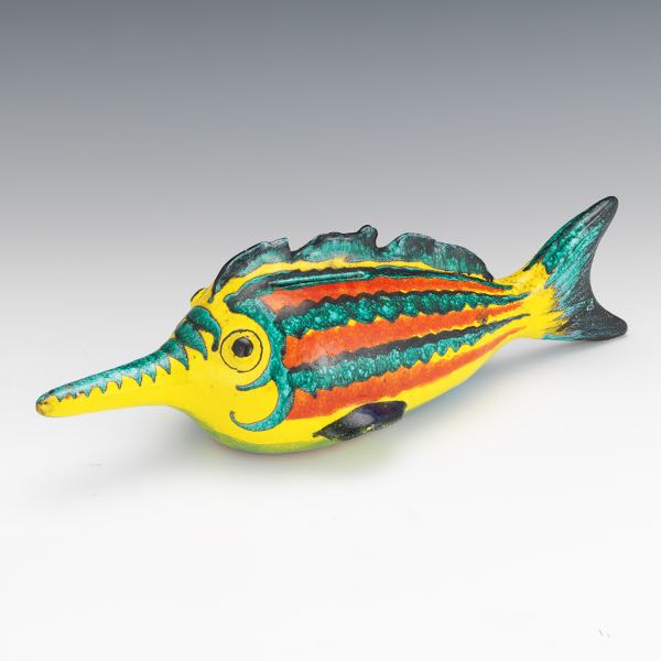 Appraisal: ITALIAN MAJOLICA SWORD FISH BANK x x Fully sculpted majolica