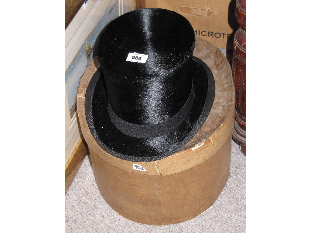 Appraisal: Top hat with box leather collar box and a pair