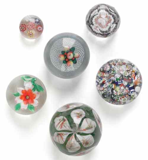 Appraisal: Six early glass paperweights to include a New England example