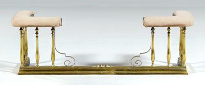 Appraisal: Brass and iron club fender upholstered corner seats on brass