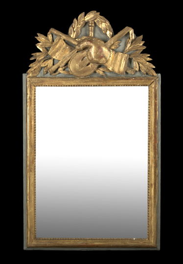 Appraisal: Southern French Carved Giltwood and Gray-Painted Beechwood Rectangular Looking Glass