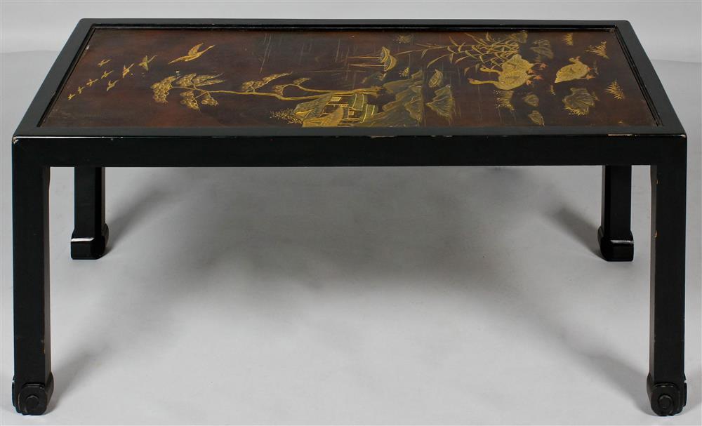 Appraisal: CHINESE CARVED LACQUER LOW TABLE the top of rectangular shape