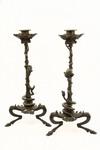 Appraisal: CANDLESTICKS - Mid th C cast bronze tree form candlesticks