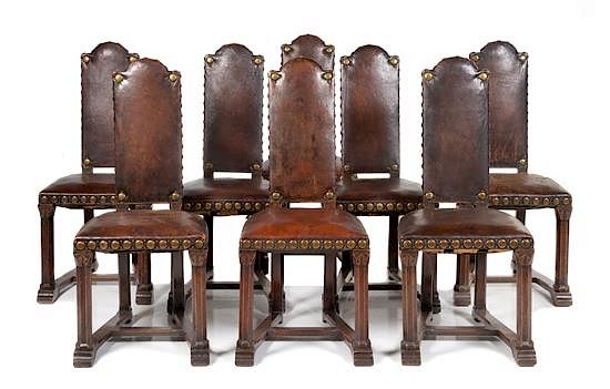 Appraisal: A Set of Eight Italian Oak Monastery Chairs Height inches