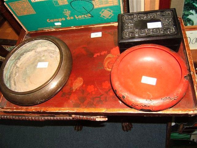 Appraisal: A group of Oriental items including a red lacquered tray