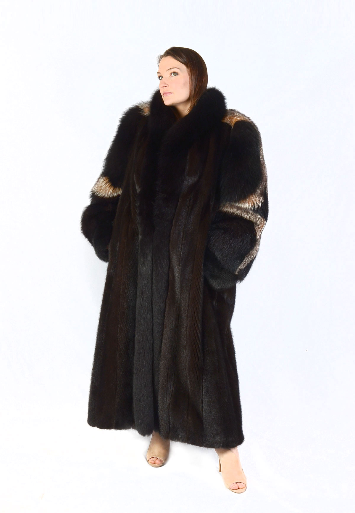 Appraisal: FULL LENGTH ESPRESSO MINK WITH BLACK FOX TUXEDO COLLAR Lustrous