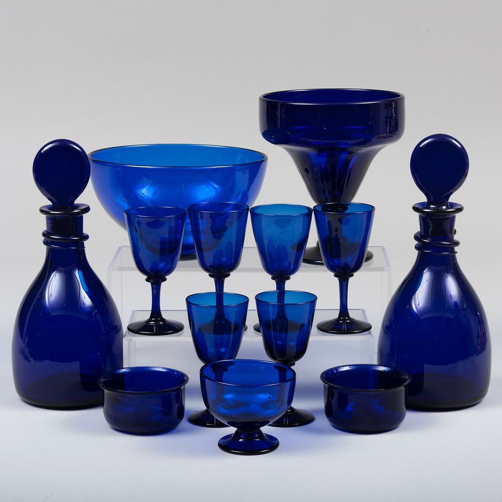 Appraisal: Group of Blue Bristol Glass Tablewares Comprising A pair of