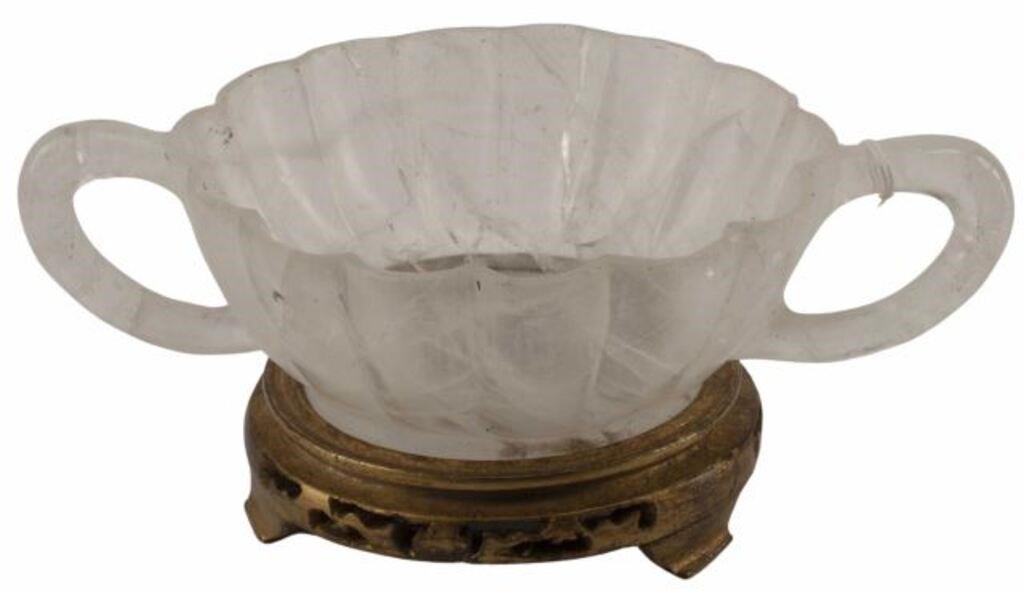 Appraisal: Carved rock crystal fluted bowl on gilded base approx h