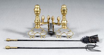 Appraisal: Pair clalssical brass andirons each with four hemispheric feet faceted